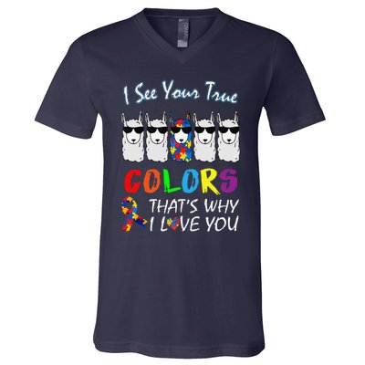 I See Your True Colors Llama Autism Awareness V-Neck T-Shirt