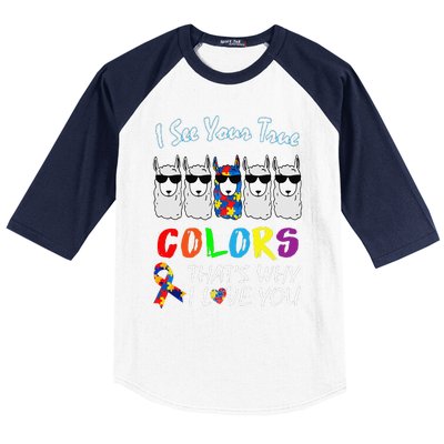 I See Your True Colors Llama Autism Awareness Baseball Sleeve Shirt