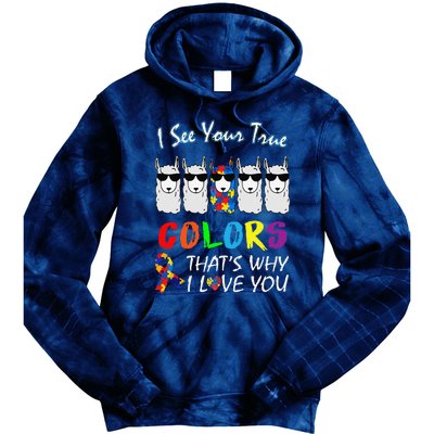 I See Your True Colors Llama Autism Awareness Tie Dye Hoodie