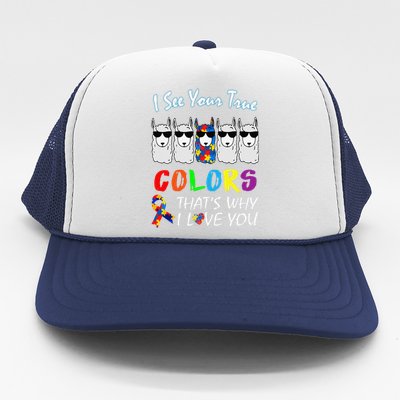 I See Your True Colors Llama Autism Awareness Trucker Hat