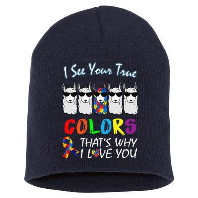 I See Your True Colors Llama Autism Awareness Short Acrylic Beanie