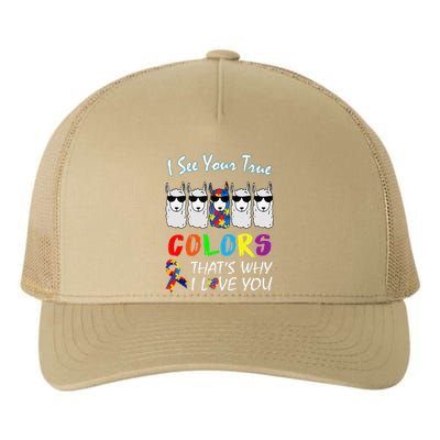 I See Your True Colors Llama Autism Awareness Yupoong Adult 5-Panel Trucker Hat