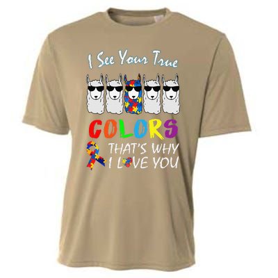 I See Your True Colors Llama Autism Awareness Cooling Performance Crew T-Shirt