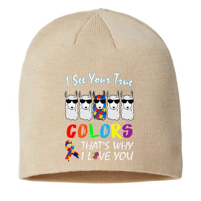 I See Your True Colors Llama Autism Awareness Sustainable Beanie