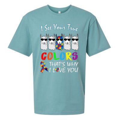 I See Your True Colors Llama Autism Awareness Sueded Cloud Jersey T-Shirt