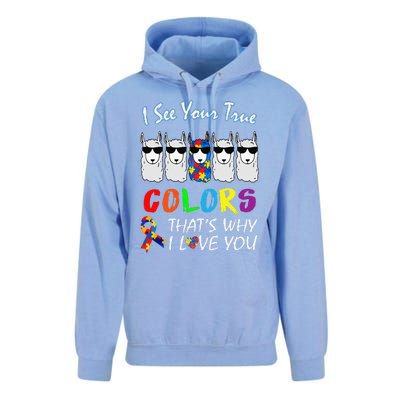 I See Your True Colors Llama Autism Awareness Unisex Surf Hoodie