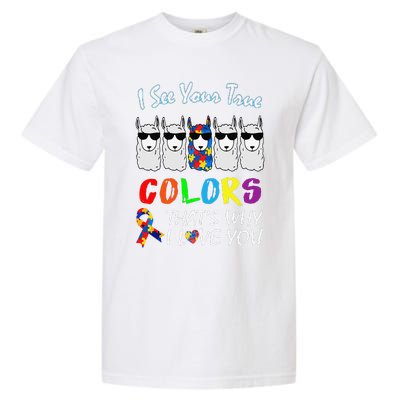 I See Your True Colors Llama Autism Awareness Garment-Dyed Heavyweight T-Shirt