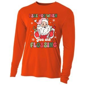 I See You When Flossing Christmas Dentist Xmas Flossing Cooling Performance Long Sleeve Crew