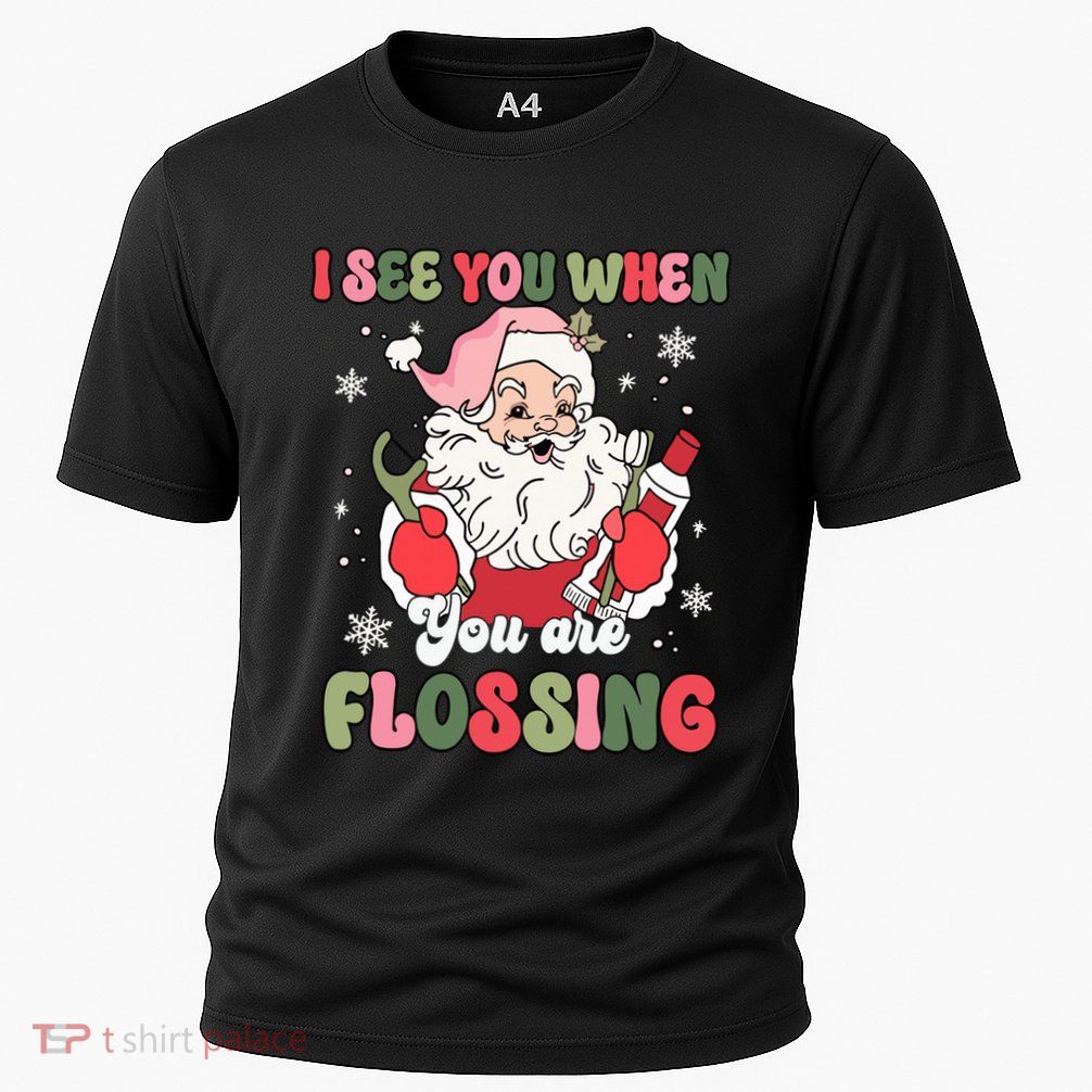 I See You When Flossing Christmas Dentist Xmas Flossing Cooling Performance Crew T-Shirt