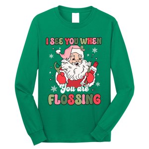 I See You When Flossing Christmas Dentist Xmas Flossing Long Sleeve Shirt