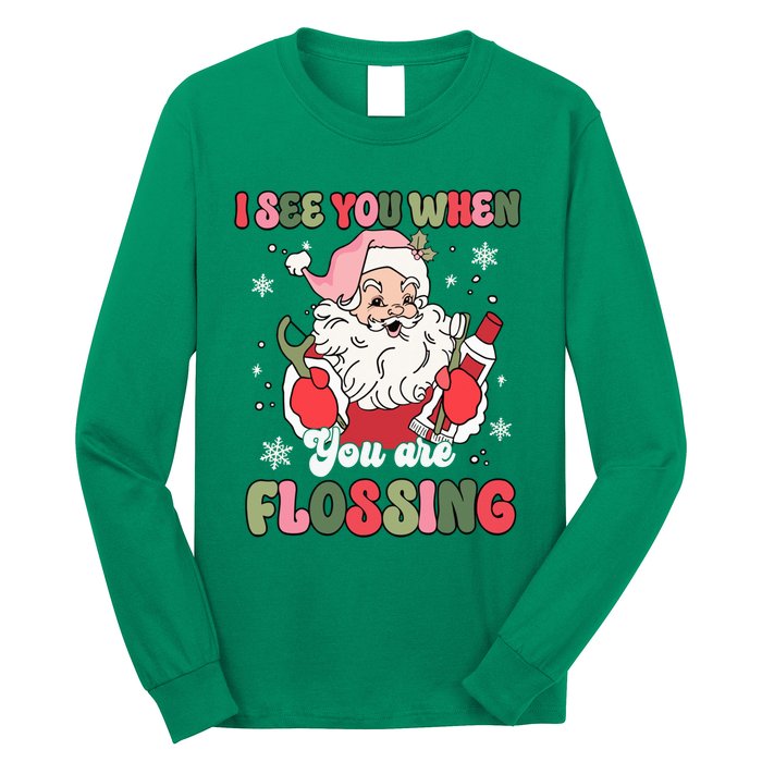 I See You When Flossing Christmas Dentist Xmas Flossing Long Sleeve Shirt