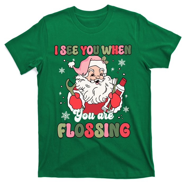 I See You When Flossing Christmas Dentist Xmas Flossing T-Shirt