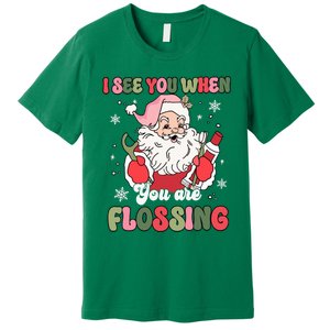 I See You When Flossing Christmas Dentist Xmas Flossing Premium T-Shirt