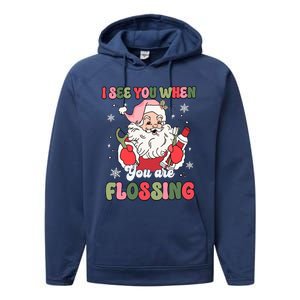 I See You When Flossing Christmas Dentist Xmas Flossing Performance Fleece Hoodie