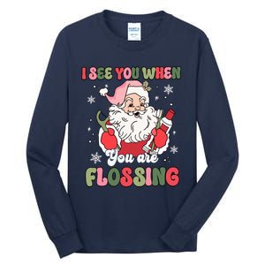 I See You When Flossing Christmas Dentist Xmas Flossing Tall Long Sleeve T-Shirt