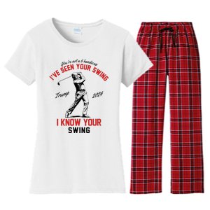 IVe Seen Your Swing I Know Your Swing Funny Trump Golf 2024 Women's Flannel Pajama Set