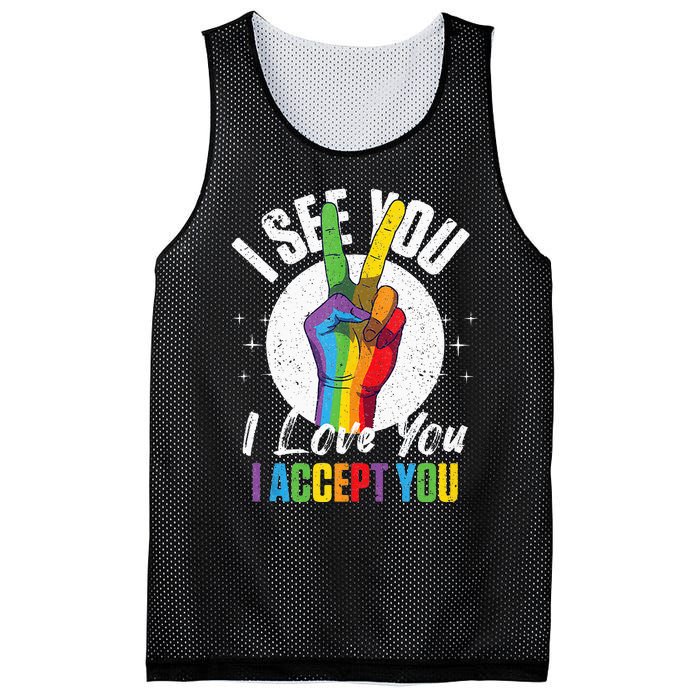 I See You I Love You I Accept You LGBT LGBTQ Tank Top Mesh Reversible Basketball Jersey Tank