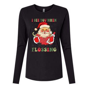 I See You When Your Flossing Christmas Dentist Xmas Flossing Womens Cotton Relaxed Long Sleeve T-Shirt