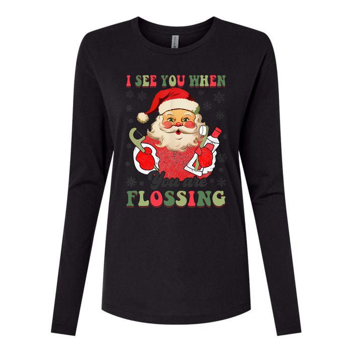 I See You When Your Flossing Christmas Dentist Xmas Flossing Womens Cotton Relaxed Long Sleeve T-Shirt