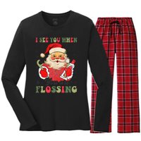 I See You When Your Flossing Christmas Dentist Xmas Flossing Women's Long Sleeve Flannel Pajama Set 