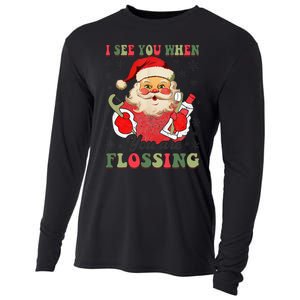 I See You When Your Flossing Christmas Dentist Xmas Flossing Cooling Performance Long Sleeve Crew