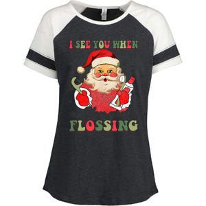 I See You When Your Flossing Christmas Dentist Xmas Flossing Enza Ladies Jersey Colorblock Tee