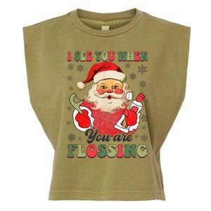 I See You When Your Flossing Christmas Dentist Xmas Flossing Garment-Dyed Women's Muscle Tee