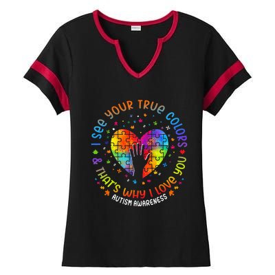 I See Your True Colors Puzzle World Autism Awareness Month Ladies Halftime Notch Neck Tee