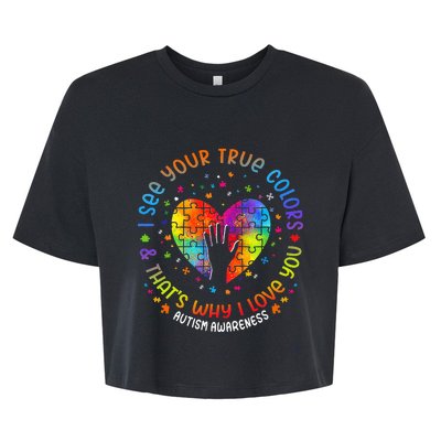 I See Your True Colors Puzzle World Autism Awareness Month Bella+Canvas Jersey Crop Tee