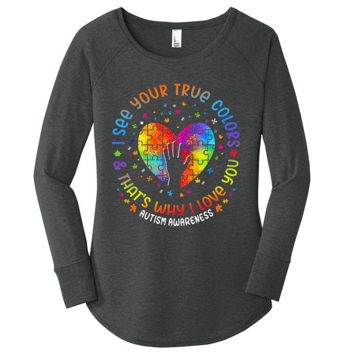 I See Your True Colors Puzzle World Autism Awareness Month Women's Perfect Tri Tunic Long Sleeve Shirt