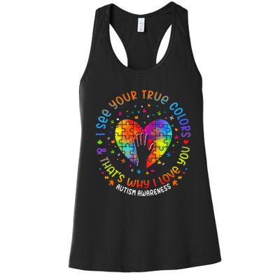 I See Your True Colors Puzzle World Autism Awareness Month Women's Racerback Tank