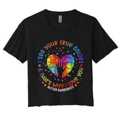 I See Your True Colors Puzzle World Autism Awareness Month Women's Crop Top Tee