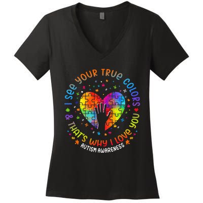 I See Your True Colors Puzzle World Autism Awareness Month Women's V-Neck T-Shirt