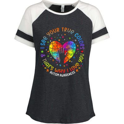 I See Your True Colors Puzzle World Autism Awareness Month Enza Ladies Jersey Colorblock Tee