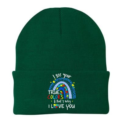 I See Your True Colors Support Rainbow Autism Awareness Knit Cap Winter Beanie