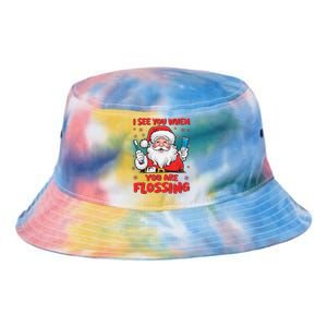 I See You When Your Flossing Christmas Dentist Xmas Flossing Tie Dye Newport Bucket Hat