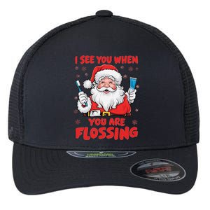 I See You When Your Flossing Christmas Dentist Xmas Flossing Flexfit Unipanel Trucker Cap