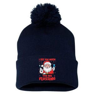 I See You When Your Flossing Christmas Dentist Xmas Flossing Pom Pom 12in Knit Beanie