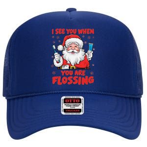 I See You When Your Flossing Christmas Dentist Xmas Flossing High Crown Mesh Back Trucker Hat