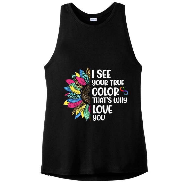 I See Your True Color Infinity Rainbow Neurodiversity Autism Ladies PosiCharge Tri-Blend Wicking Tank