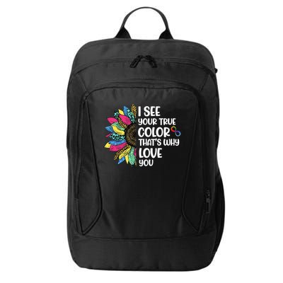I See Your True Color Infinity Rainbow Neurodiversity Autism City Backpack