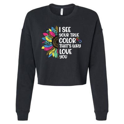 I See Your True Color Infinity Rainbow Neurodiversity Autism Cropped Pullover Crew