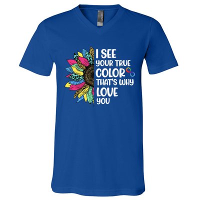 I See Your True Color Infinity Rainbow Neurodiversity Autism V-Neck T-Shirt