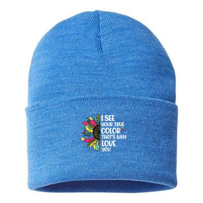 I See Your True Color Infinity Rainbow Neurodiversity Autism Sustainable Knit Beanie