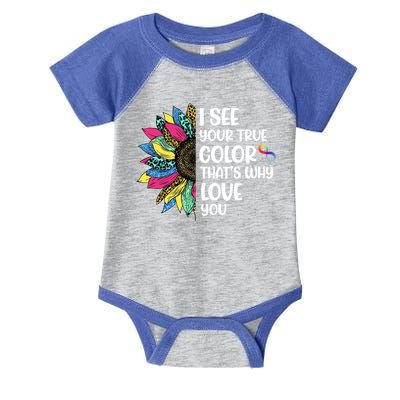 I See Your True Color Infinity Rainbow Neurodiversity Autism Infant Baby Jersey Bodysuit