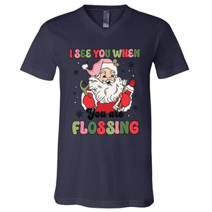 I See You When Flossing Christmas Dentist Xmas Flossing V-Neck T-Shirt