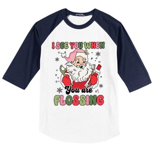 I See You When Flossing Christmas Dentist Xmas Flossing Baseball Sleeve Shirt