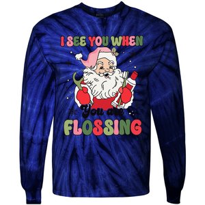 I See You When Flossing Christmas Dentist Xmas Flossing Tie-Dye Long Sleeve Shirt