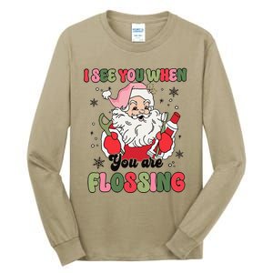 I See You When Flossing Christmas Dentist Xmas Flossing Tall Long Sleeve T-Shirt