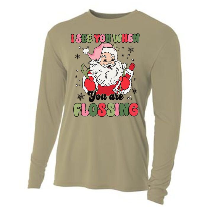 I See You When Flossing Christmas Dentist Xmas Flossing Cooling Performance Long Sleeve Crew